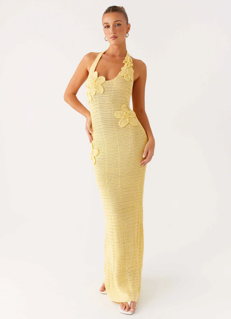 Robe maxi au crochet fleur Novalee - Jaune