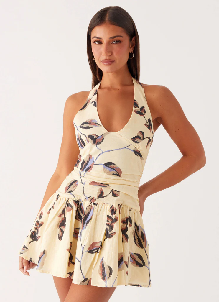 Robe Mini à Collier Halter Mirelle - Bonheur Beige