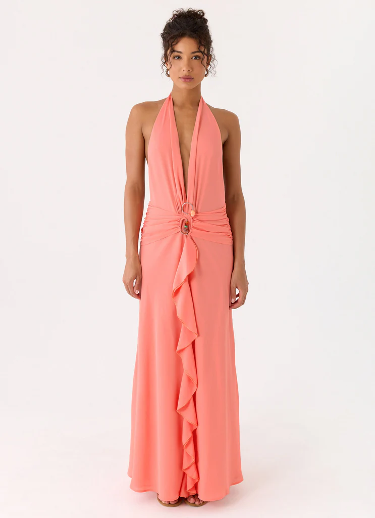 Robe Maxi Attina à bretelles - Corail