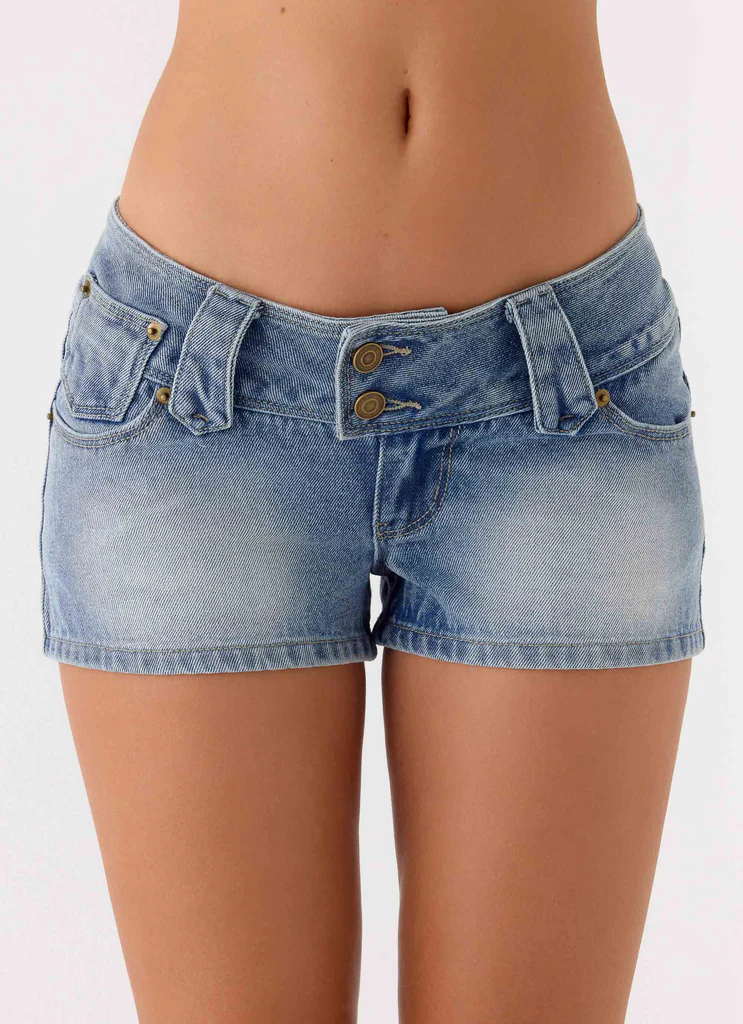 Shorts en denim à taille basse Justin - Lavage bleu vintage