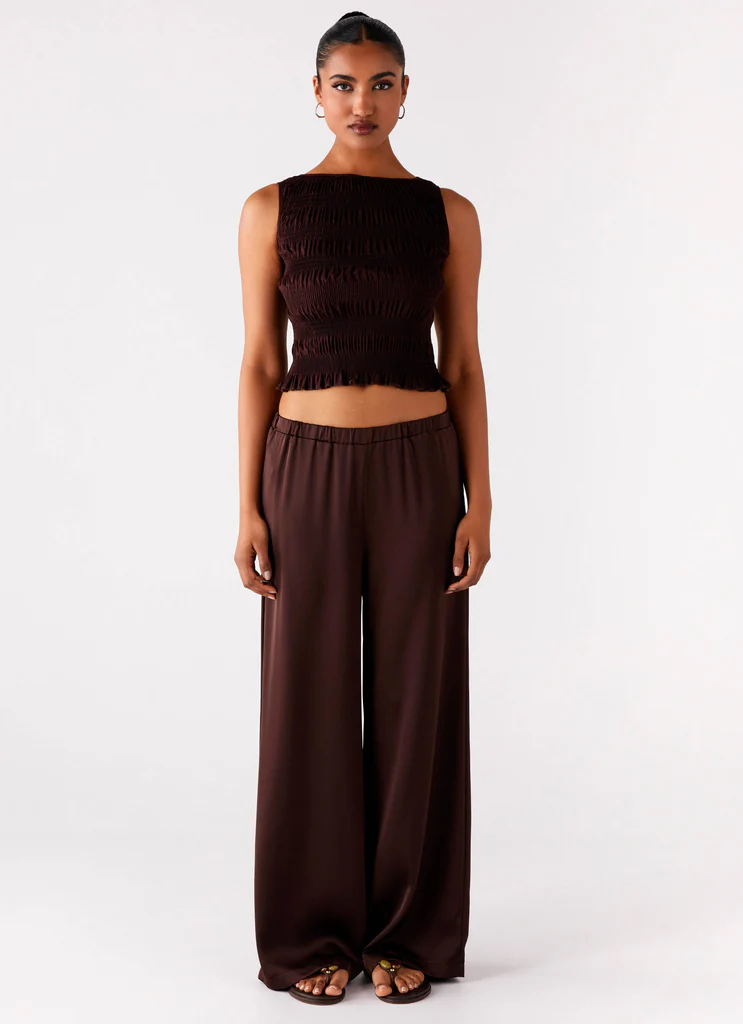 Pantalon satin Palm Cove - Chocolat
