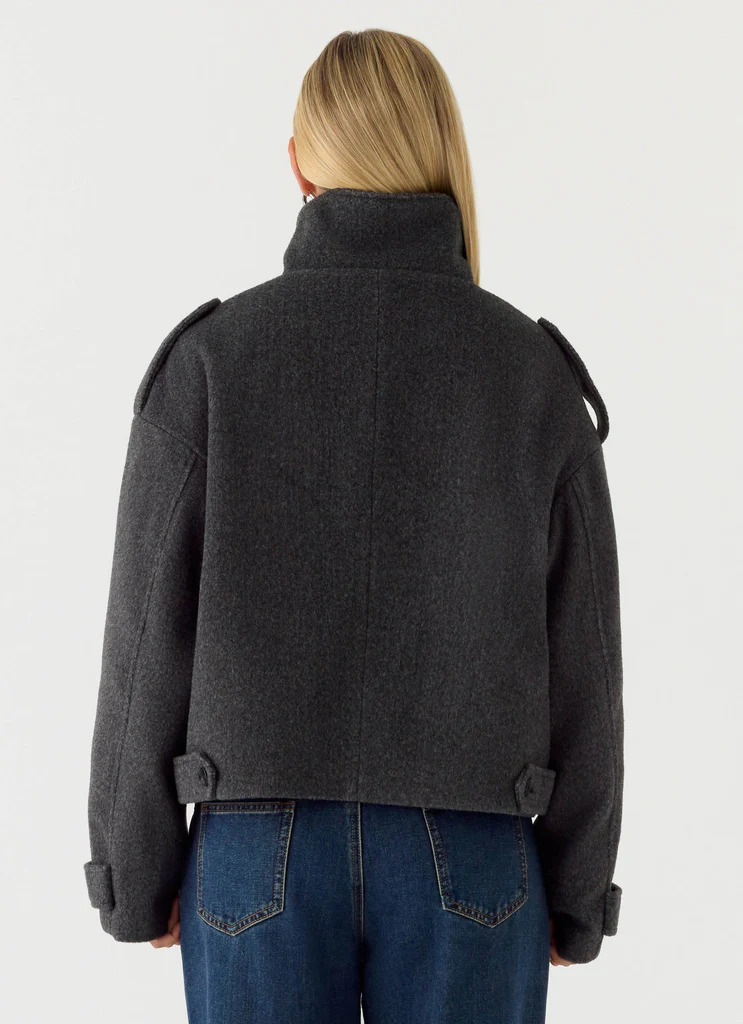 Kaiden - Veste Bomber en Laine Fausse - Gris Charbon