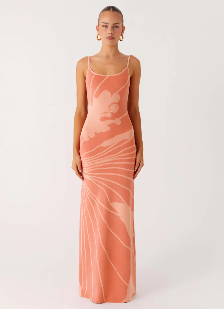 Robe maxi tricot Bliss View - Pêche
