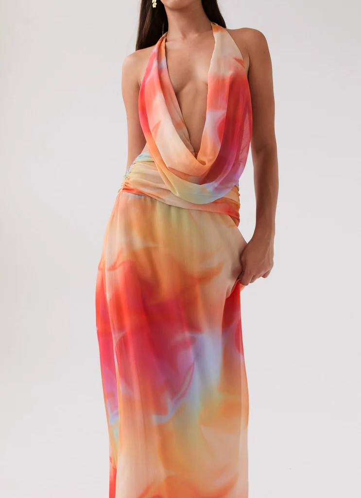 Robe maxi en mousseline Elysia - Arc-en-ciel
