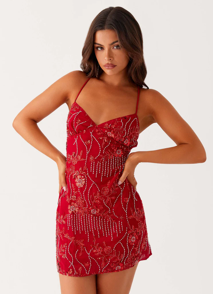 Robe Micro Mini Cami à Paillettes Vietta - Rouge