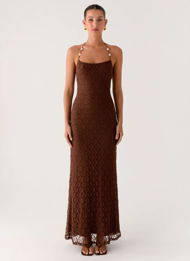Robe maxi en dentelle Promise Me - Chocolat