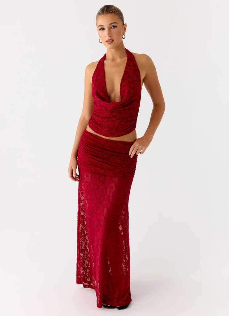 Jupe Maxi Farruko en Tissu Jacquard - Cerise Foncé