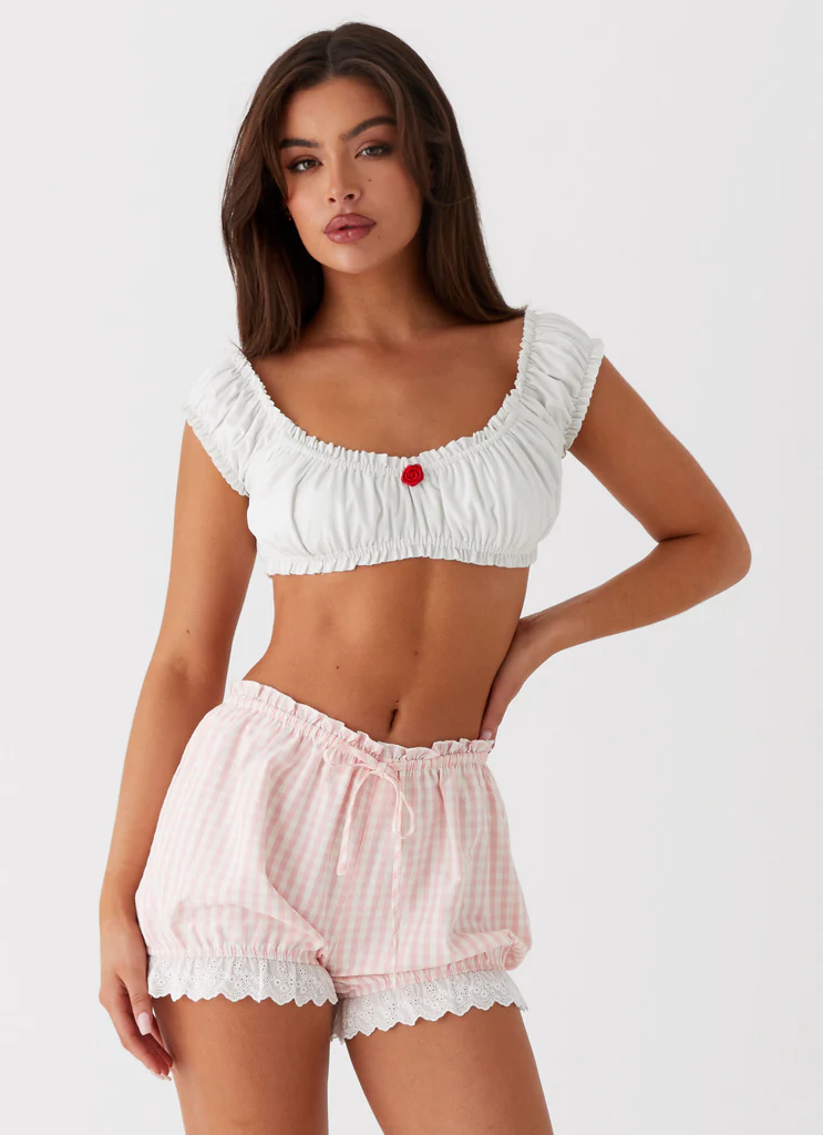 Shorts à dentelle Weston - Carreaux roses