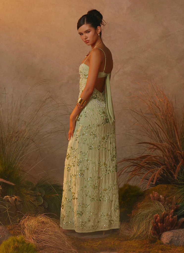 Robe maxi à perles Celandine - Lime
