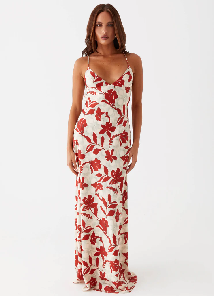 Robe Maxi Cecily – Fleurs Rouge Vert Robe Maxi Cecily - Fleurs Rouge Vert