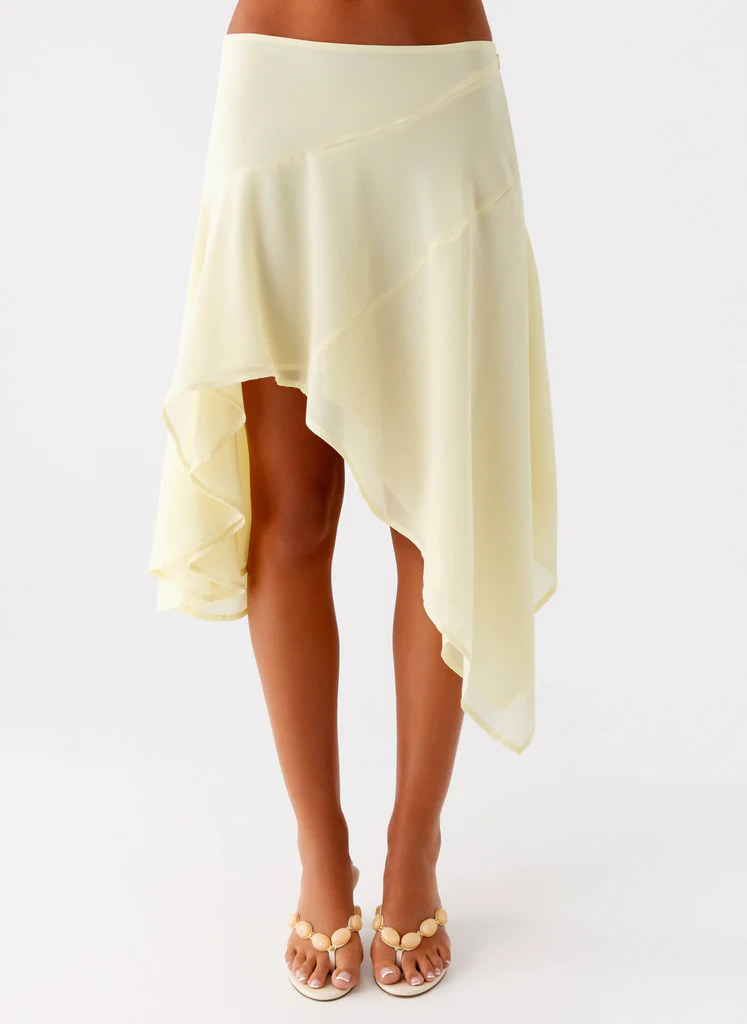 Jupe Midi Asymétrique à Taille Basse Kia - Jaune