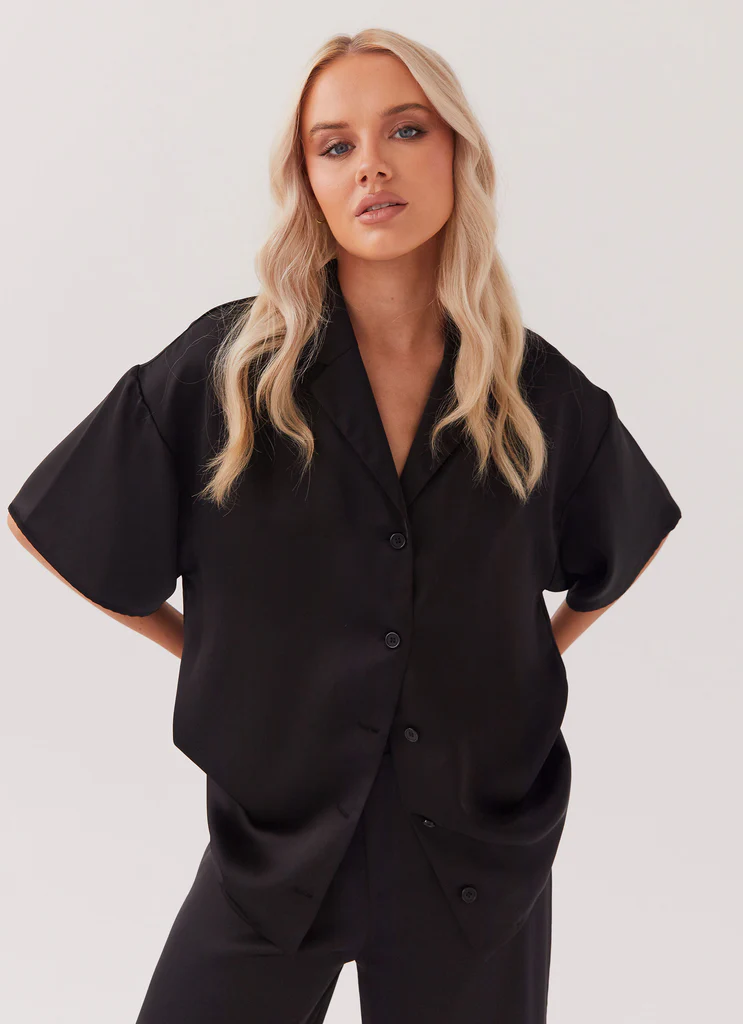 Chemise en satin Palm Cove - Noir