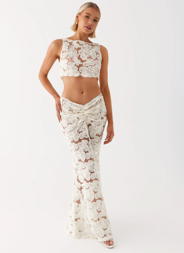 Jupe maxi Fiorella Floret - Ivoire