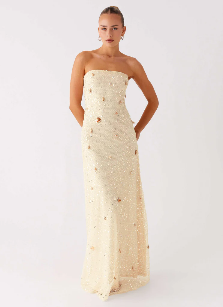 Robe maxi tricot strass coquille Orelli - Ivoire