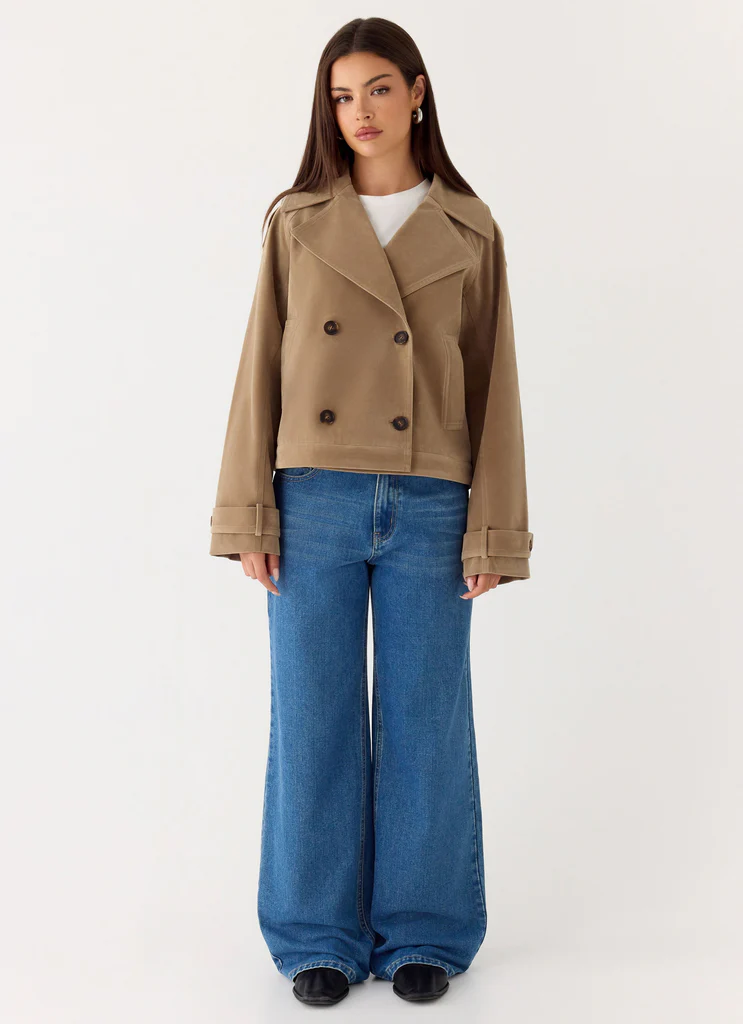 Manteau court trench faux daim Evan - Tan