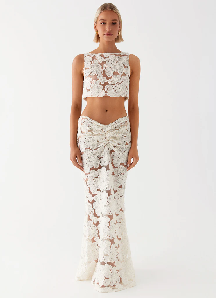 Jupe maxi Fiorella Floret - Ivoire