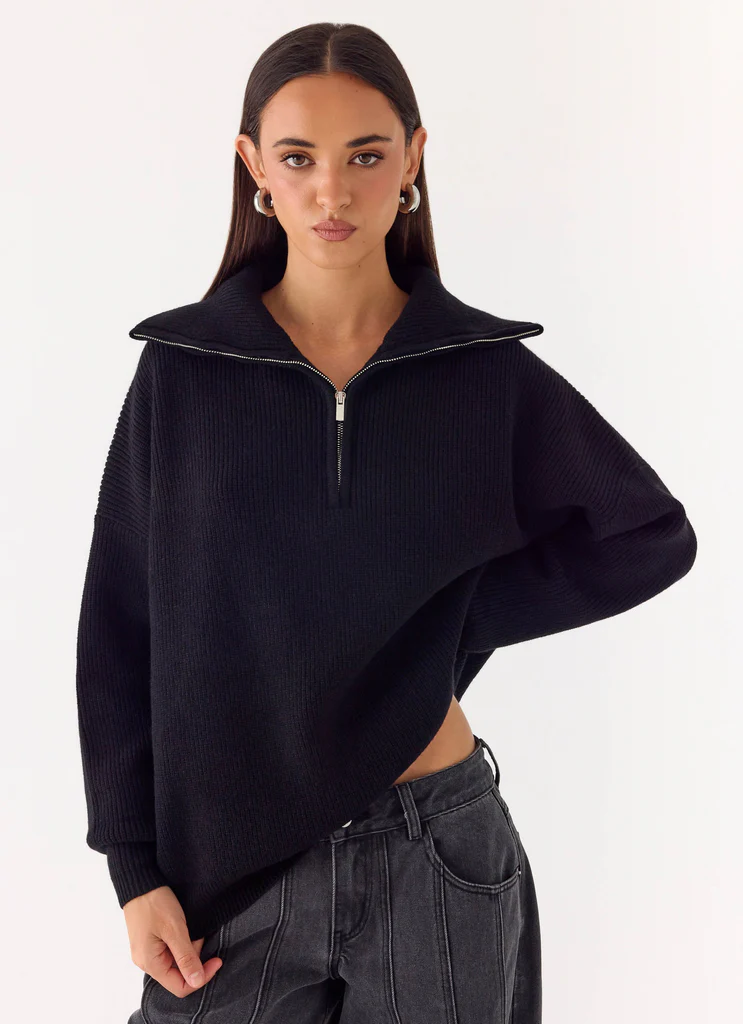 Pull-over à moitié fermeture éclair Eirena - Noir