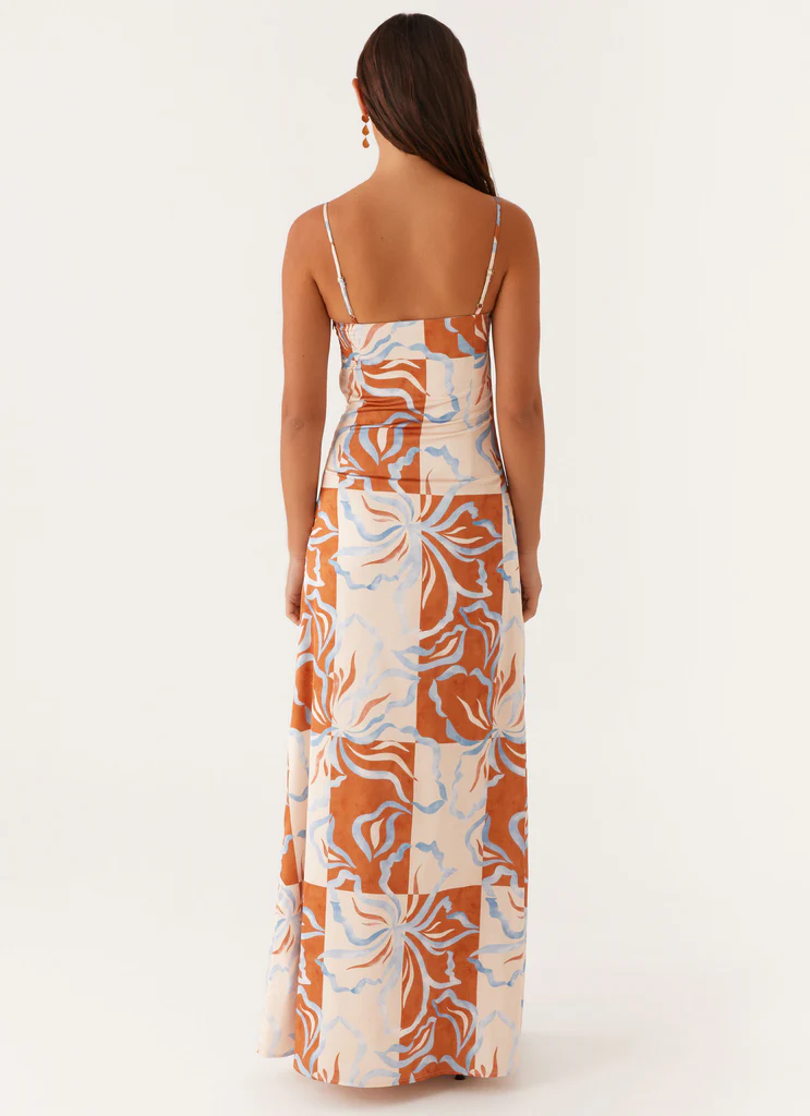 Robe Maxi Aster Bloom - Fleurs Orange Bleu