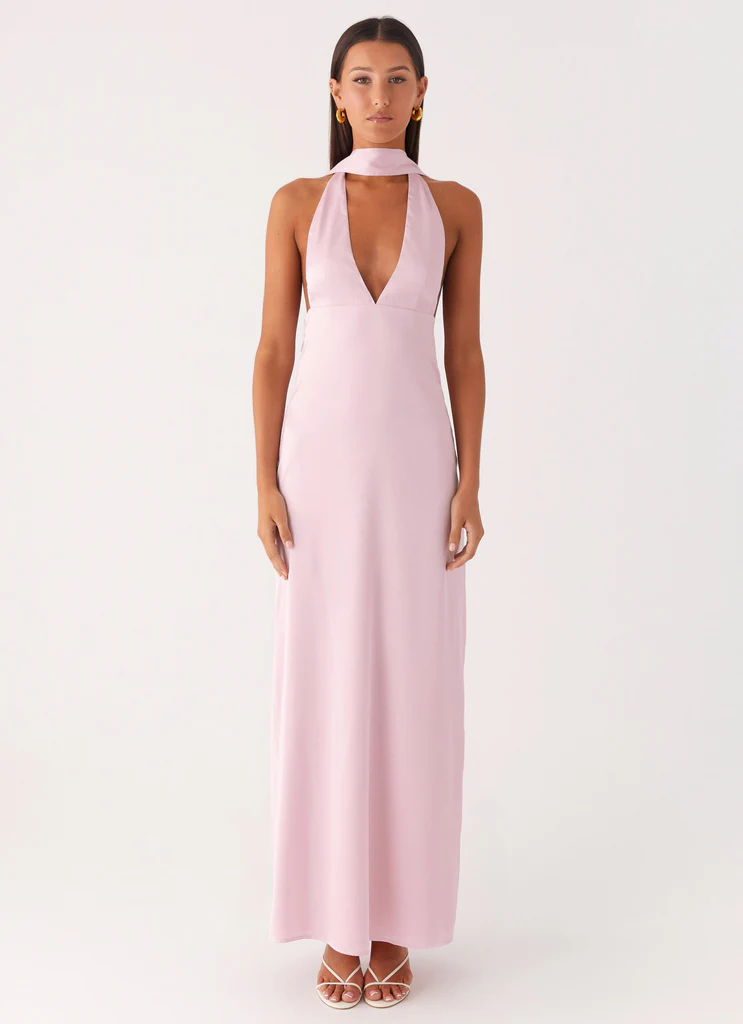 Robe maxi à bretelles en satin Alicia - Rose bébé