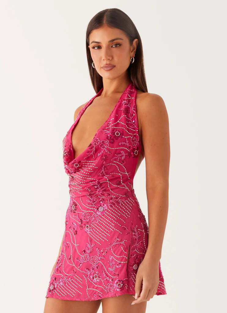 Robe Mini à Perles Cinzia - Fuchsia