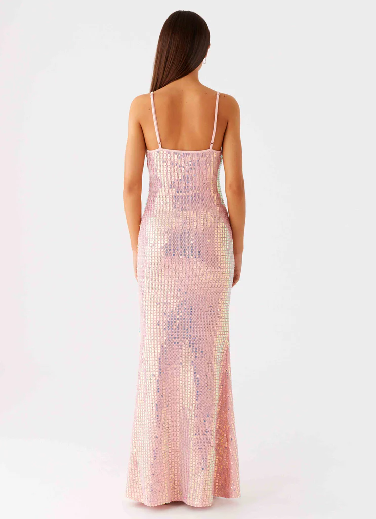 Robe maxi maille strass Attitude - Rose iridescent