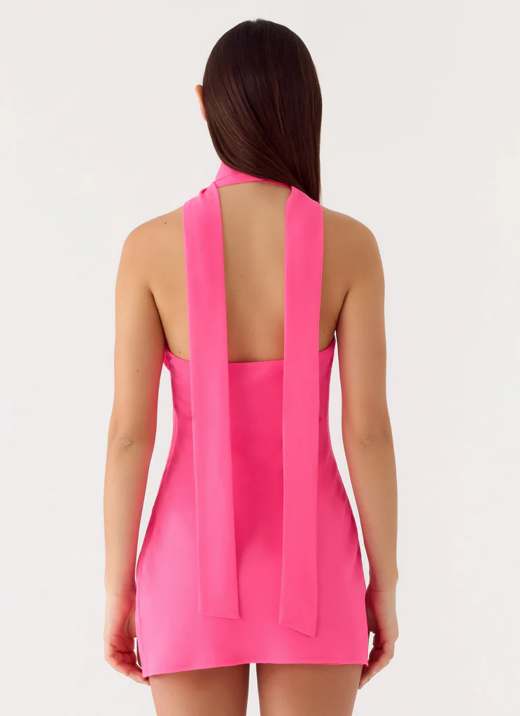 Robe mini à collier écharpe Melisande - Fuchsia