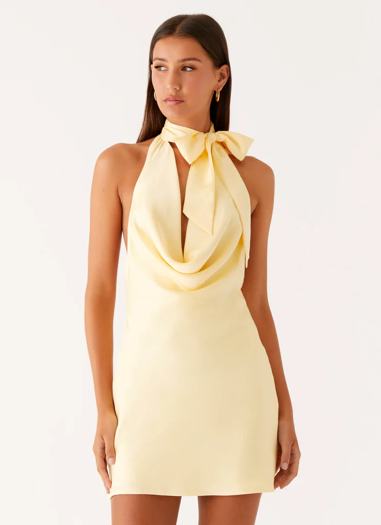 Robe Mini à Collier en Coton Cory - Jaune Solaire