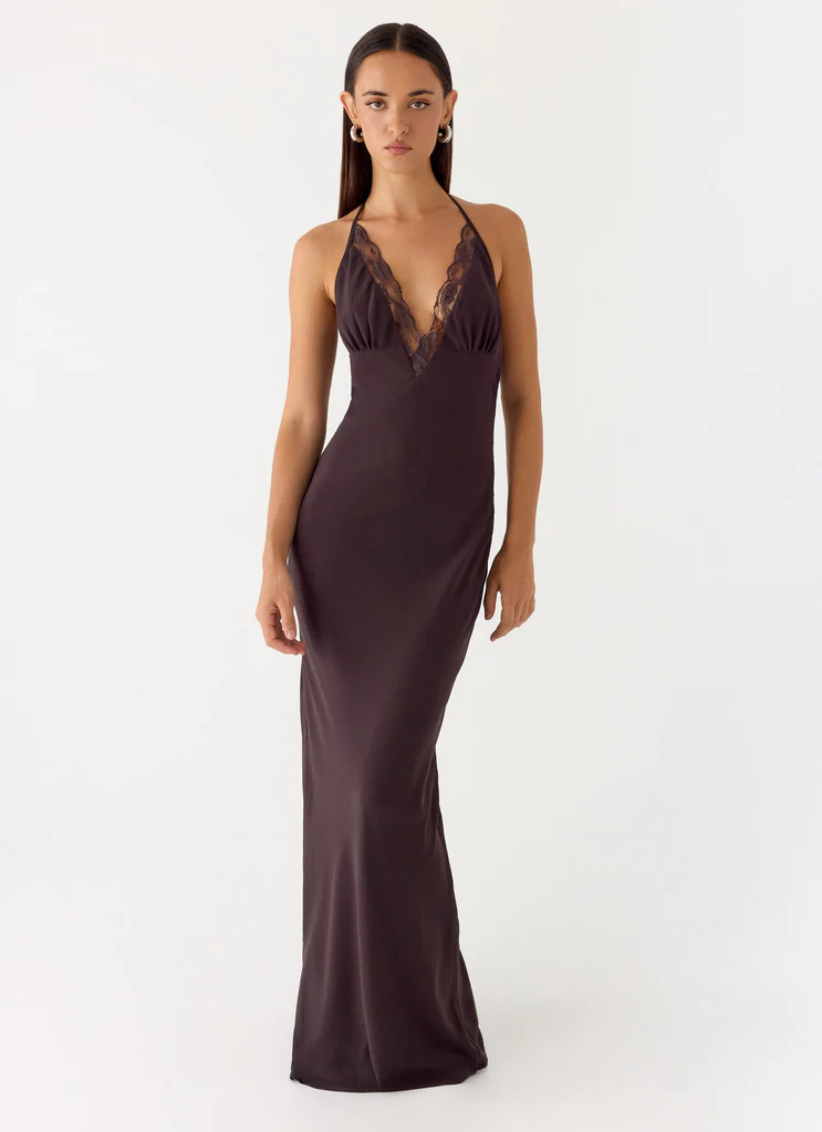 Robe maxi à bretelles Indya - Chocolat