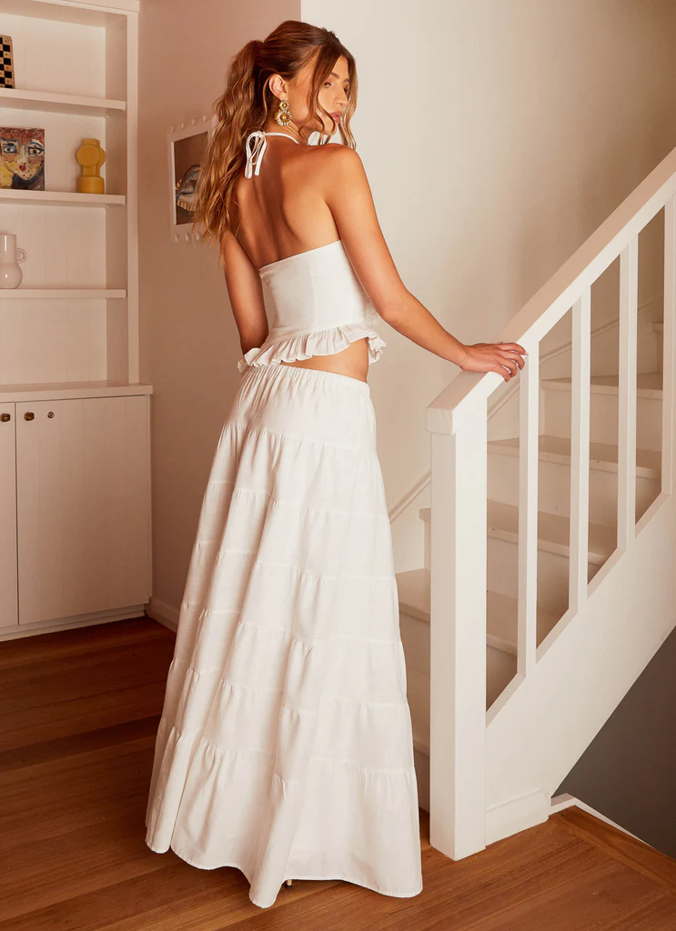 Jupe maxi en lin Mariella - Blanc