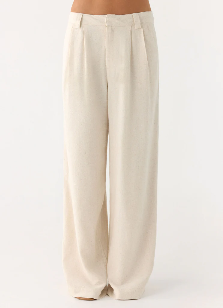Pantalons Linen Delong à taille basse - Oatmeal