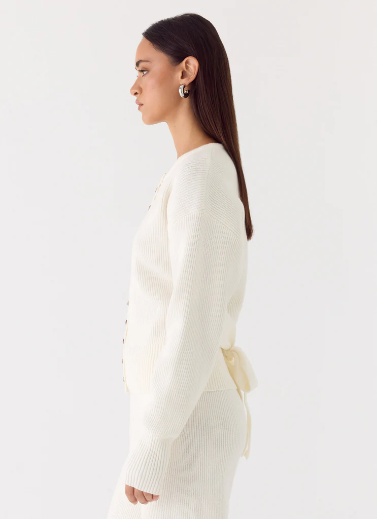 Cardigan Jacquard Harrison à taille marquée - Ivoire
