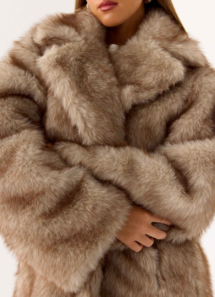 Manteau Maxi en Fausses Fourrures Kamil - Beige Sable