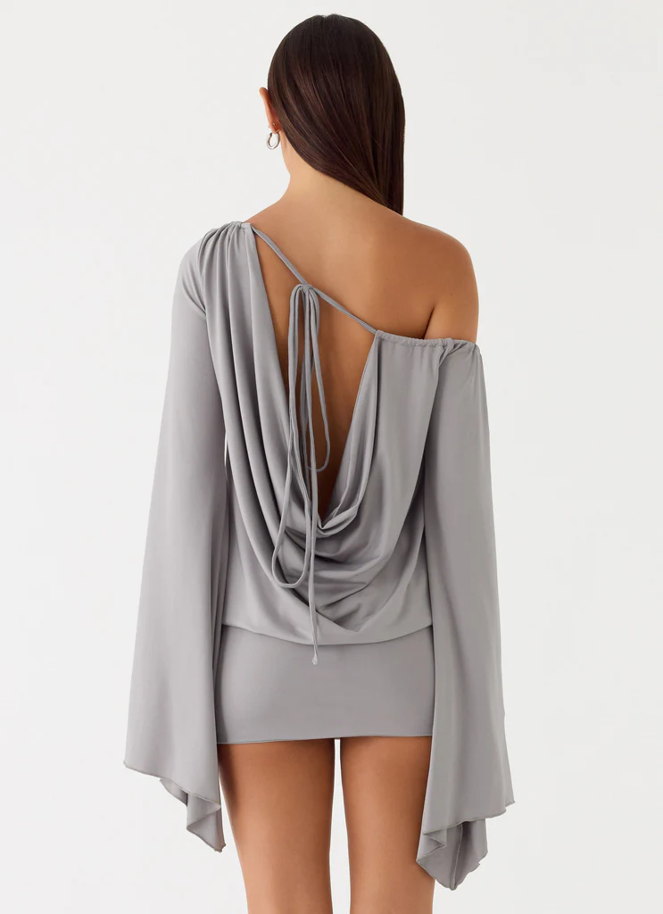 Robe Mini à Manches Longues Kyrah - Bleu Brume