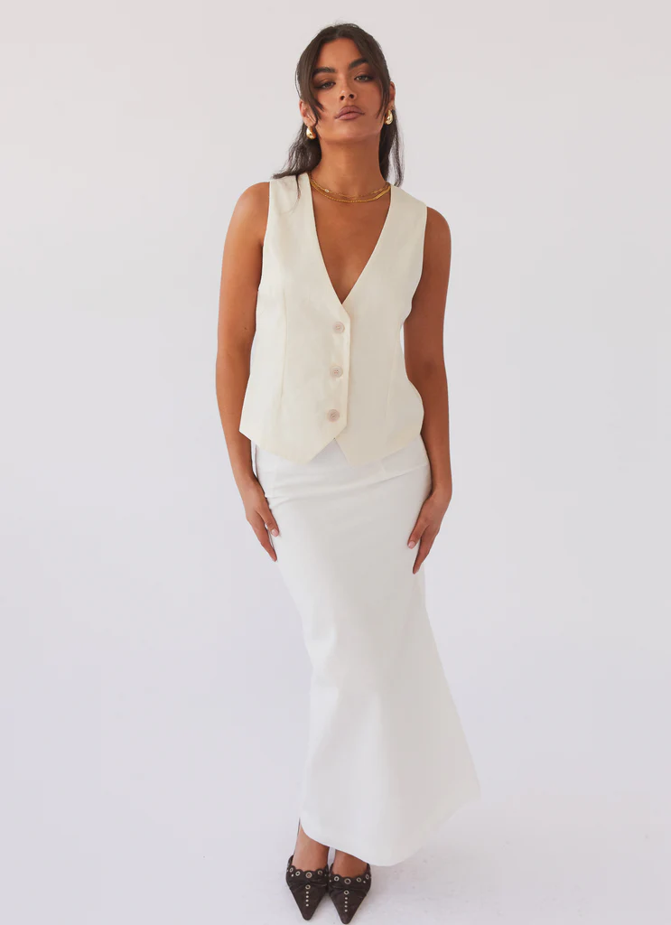 Jupe midi en lin Born For Bordeaux - Blanc