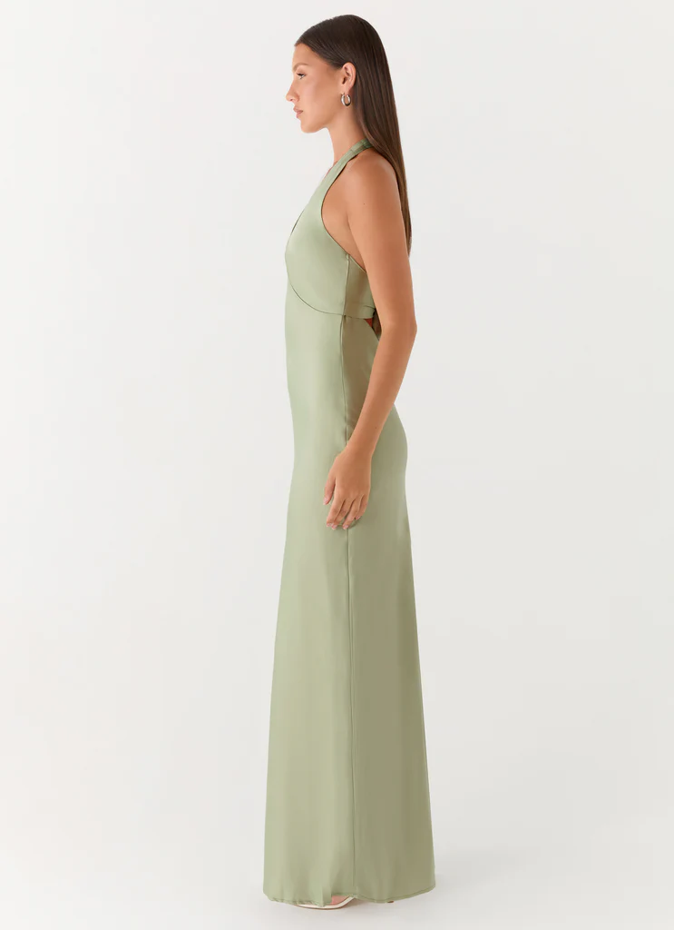 Robe maxi satin Heavy Hearted - Sauge