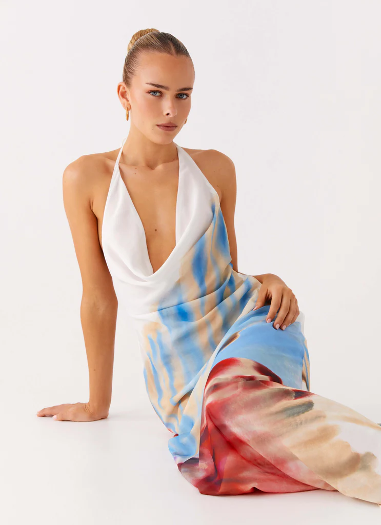 Robe maxi à col roulé Stars Align - Blanc mer de fleurs