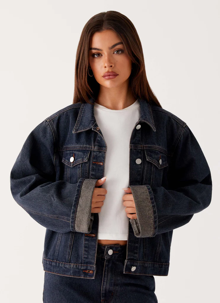 Veste en denim oversize Back Again - Lavage bleu brun