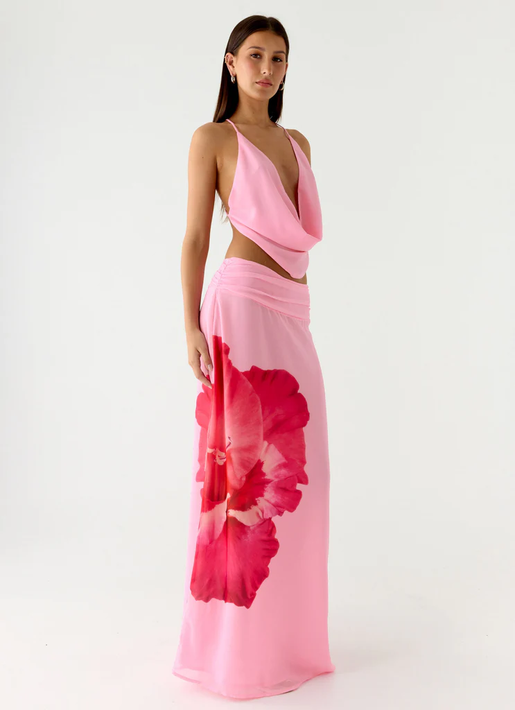 Jupe maxi Blushing Bloom - Rose pêche