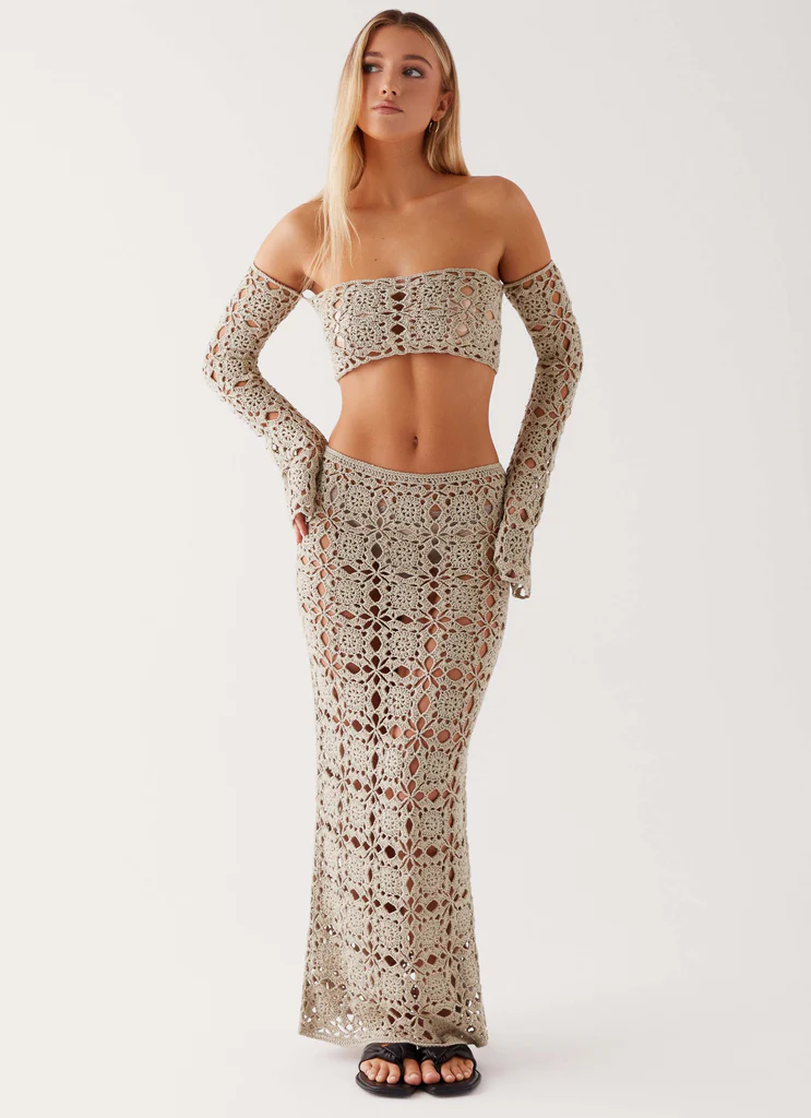 Jupe maxi à dentelle Sorrentino - Sauge