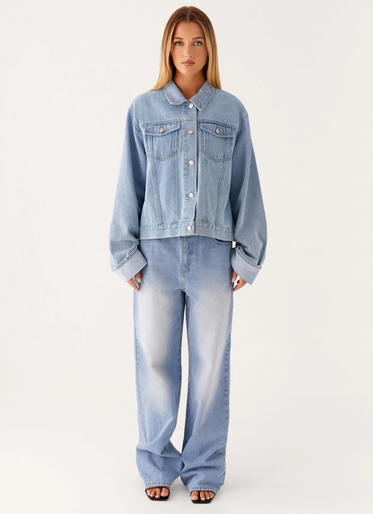 Veste en denim oversize Back Again - Bleu clair