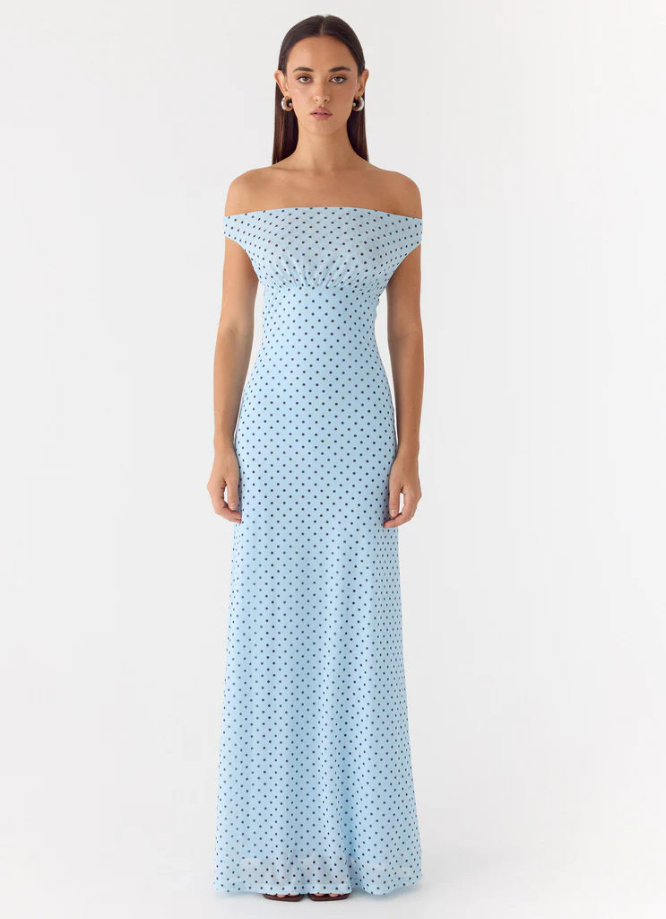 Robe maxi Like Me Now - Pointes bleu mocha