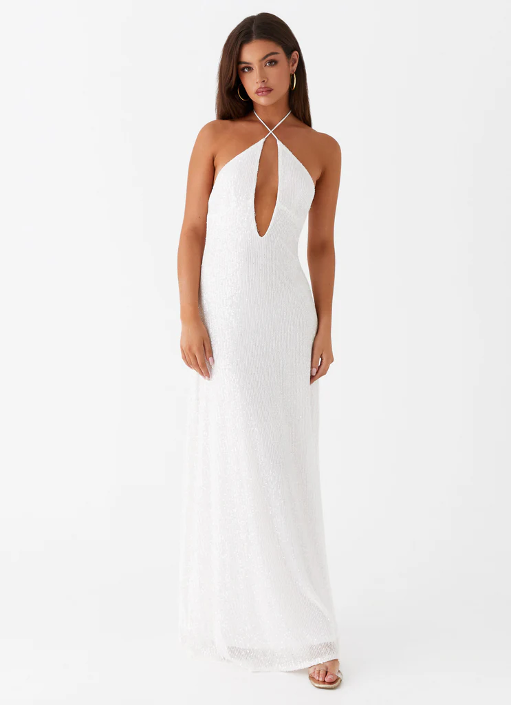 Robe maxi à paillettes Latanya - Blanc