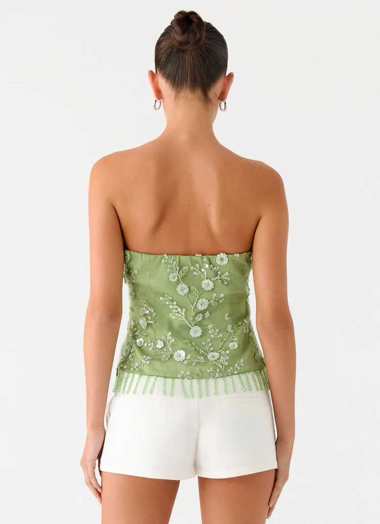 Haut sans bretelles à strass Sea Garden - Vert