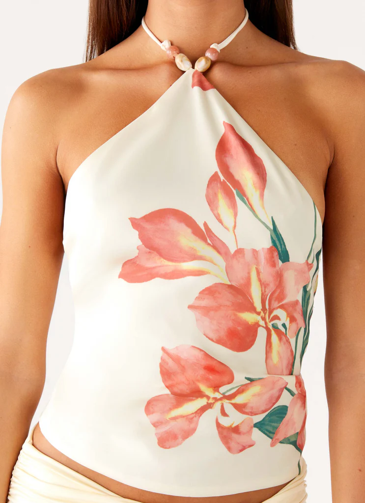 Haut à nouer dos perlé Loreta - Floral Sienne