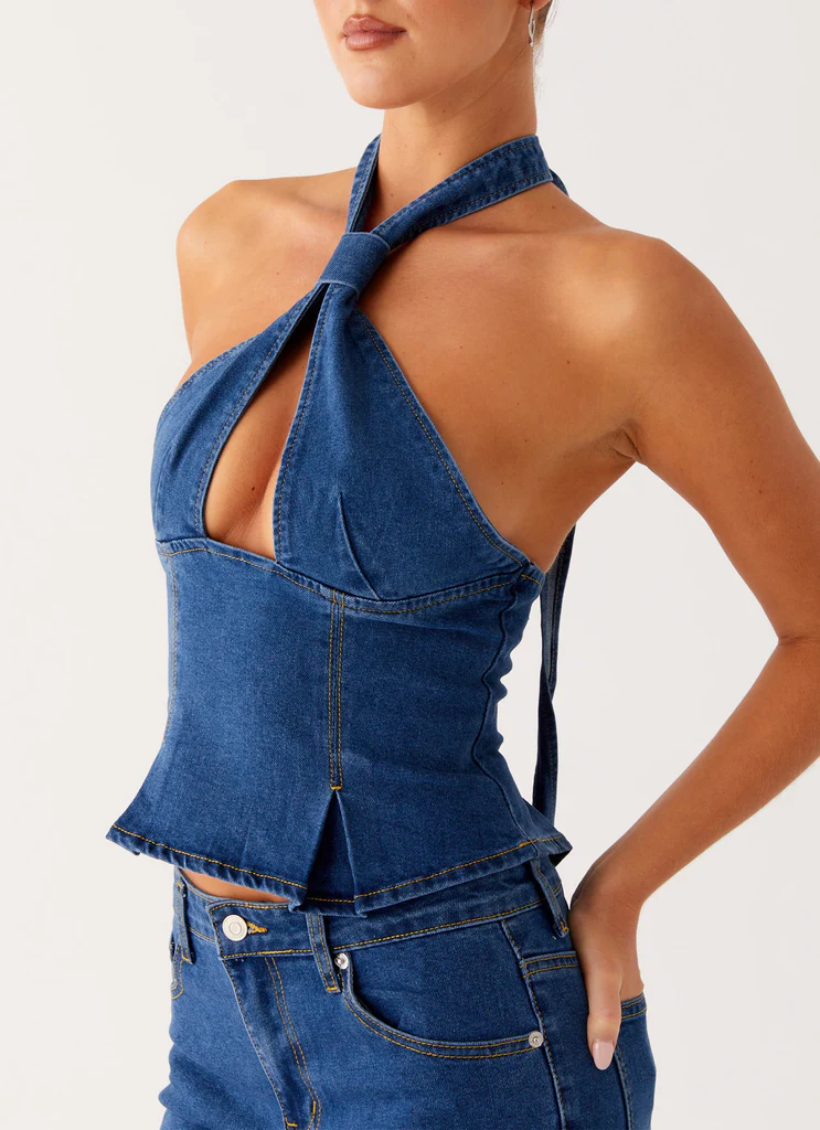 Top en denim à bretelles Saylor - Indigo