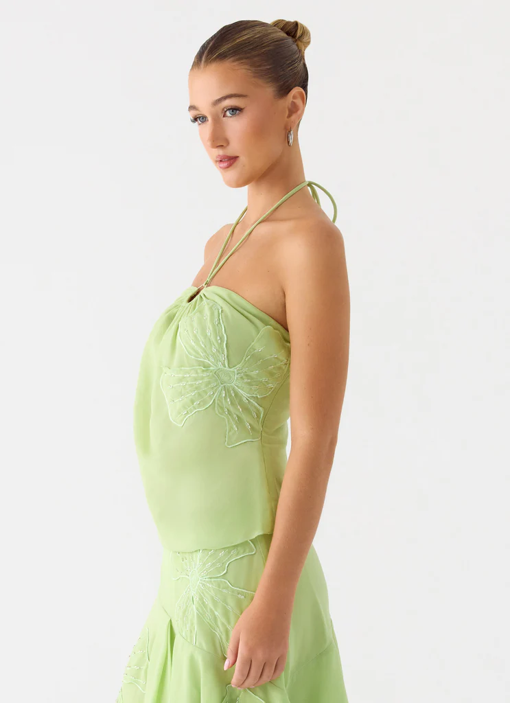 Teneika Top à Fleurs Strass - Lime