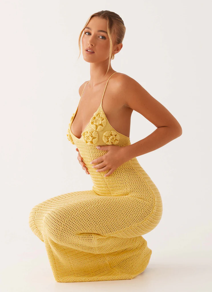 Robe maxi en crochet Zara Rose – Jaune Robe maxi en crochet Zara Rose - Jaune