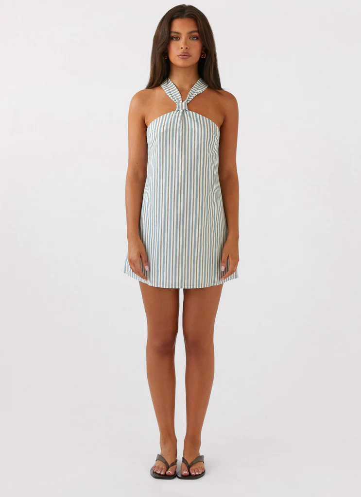 Robe Mini en Lin Keira - Rayures Bleu Choc