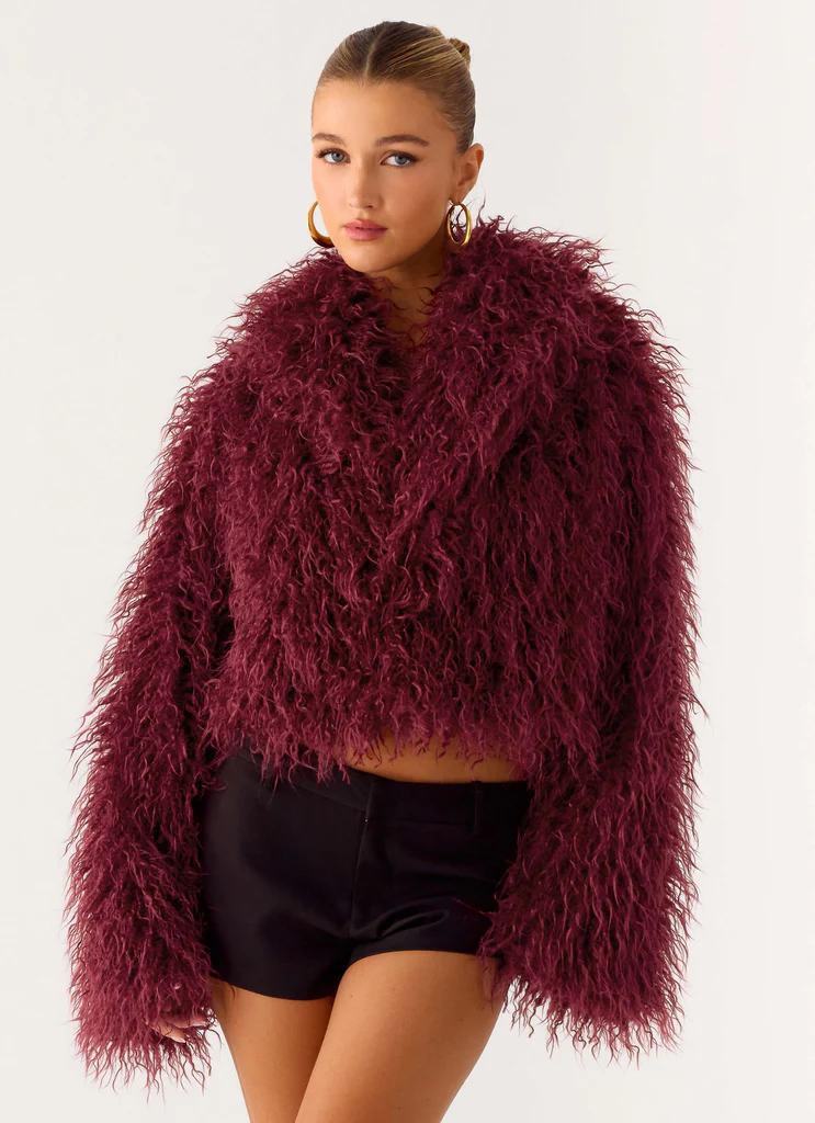 Veste en fourrure synthétique Virginia Crop - Maroon