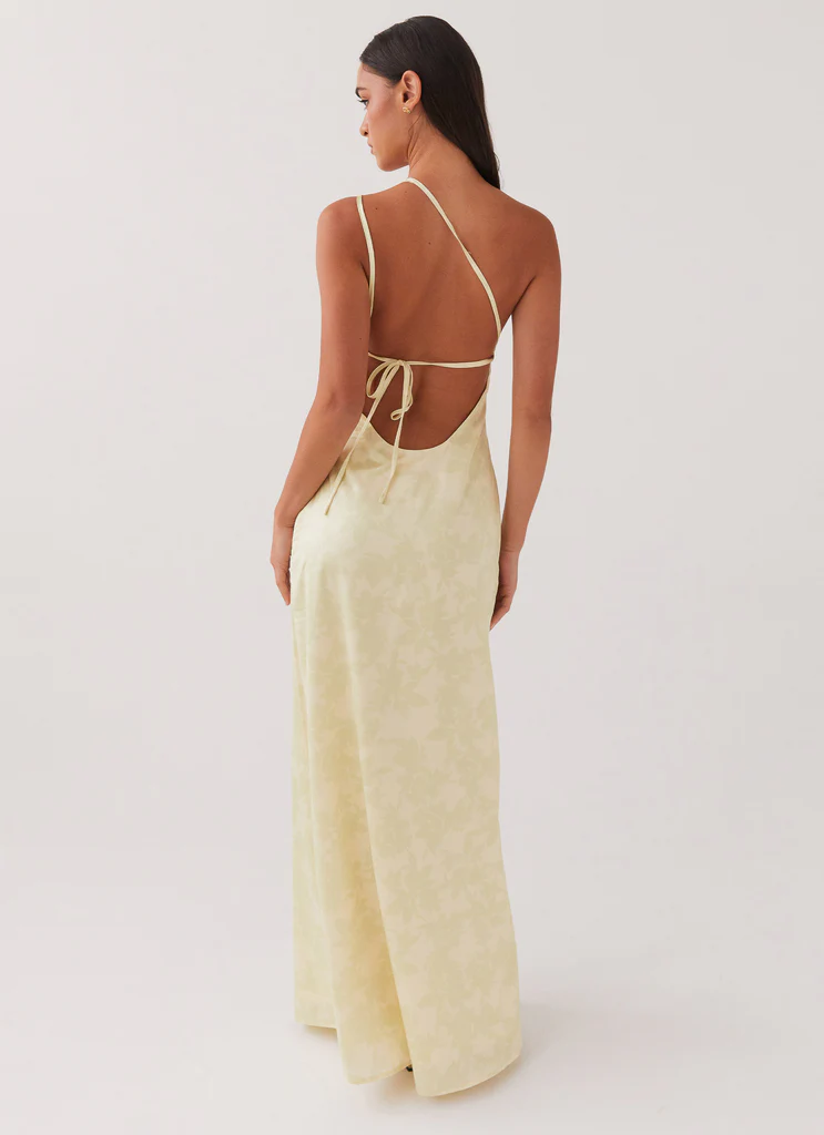 Robe maxi à épaule unique Liliana – Fleurs jaunes Robe maxi à épaule unique Liliana - Fleurs jaunes